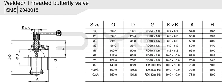 Sanitary Weld Threaded Butterfly Valve